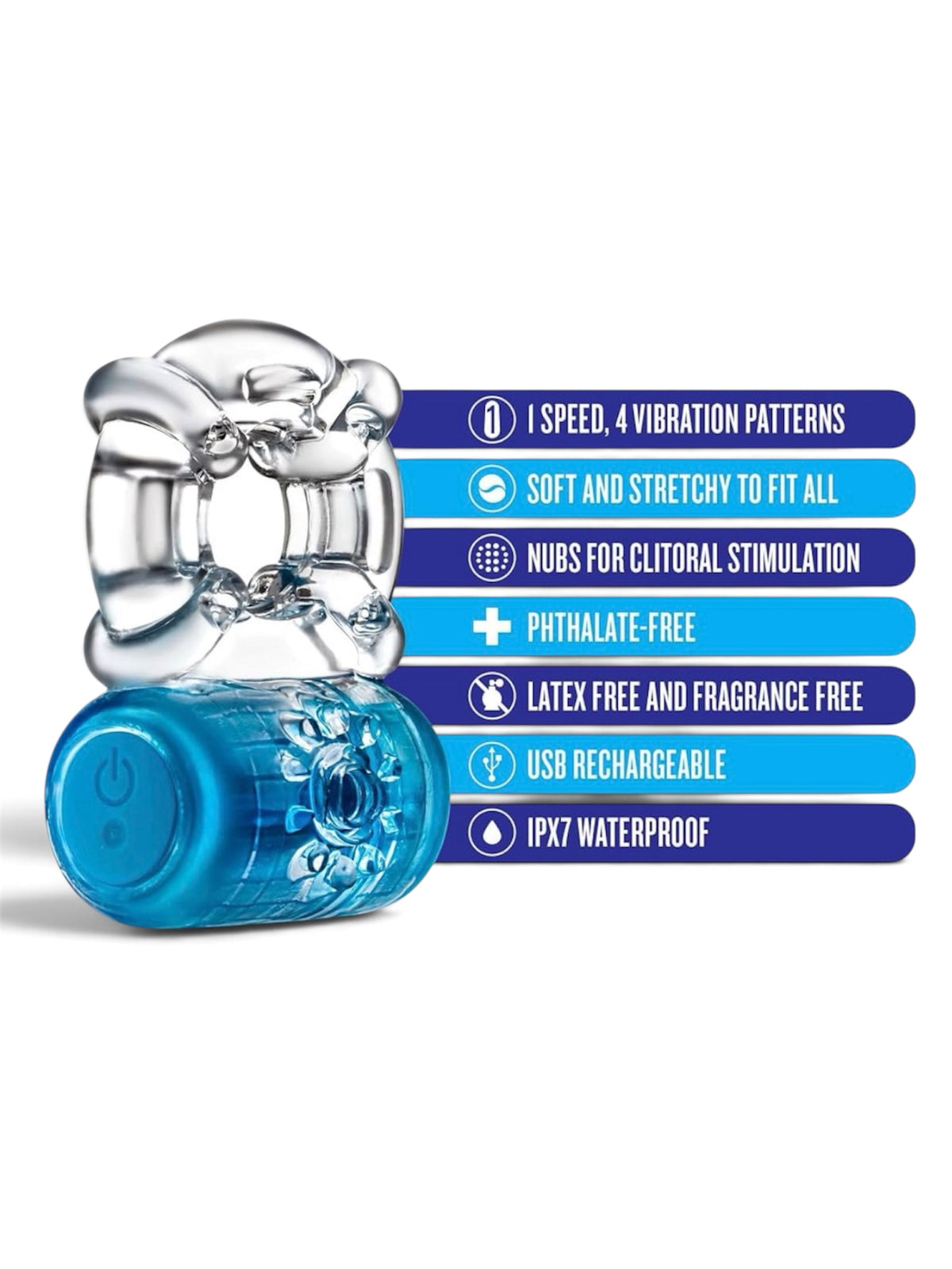 Blush Pleaser Rechargeable Vibrating Ring – Blue