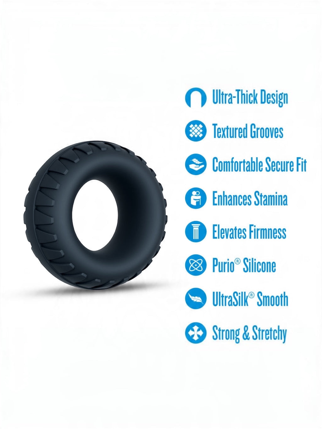 Blush Performance Plus Traction Textured Cock Ring – Black Silicone