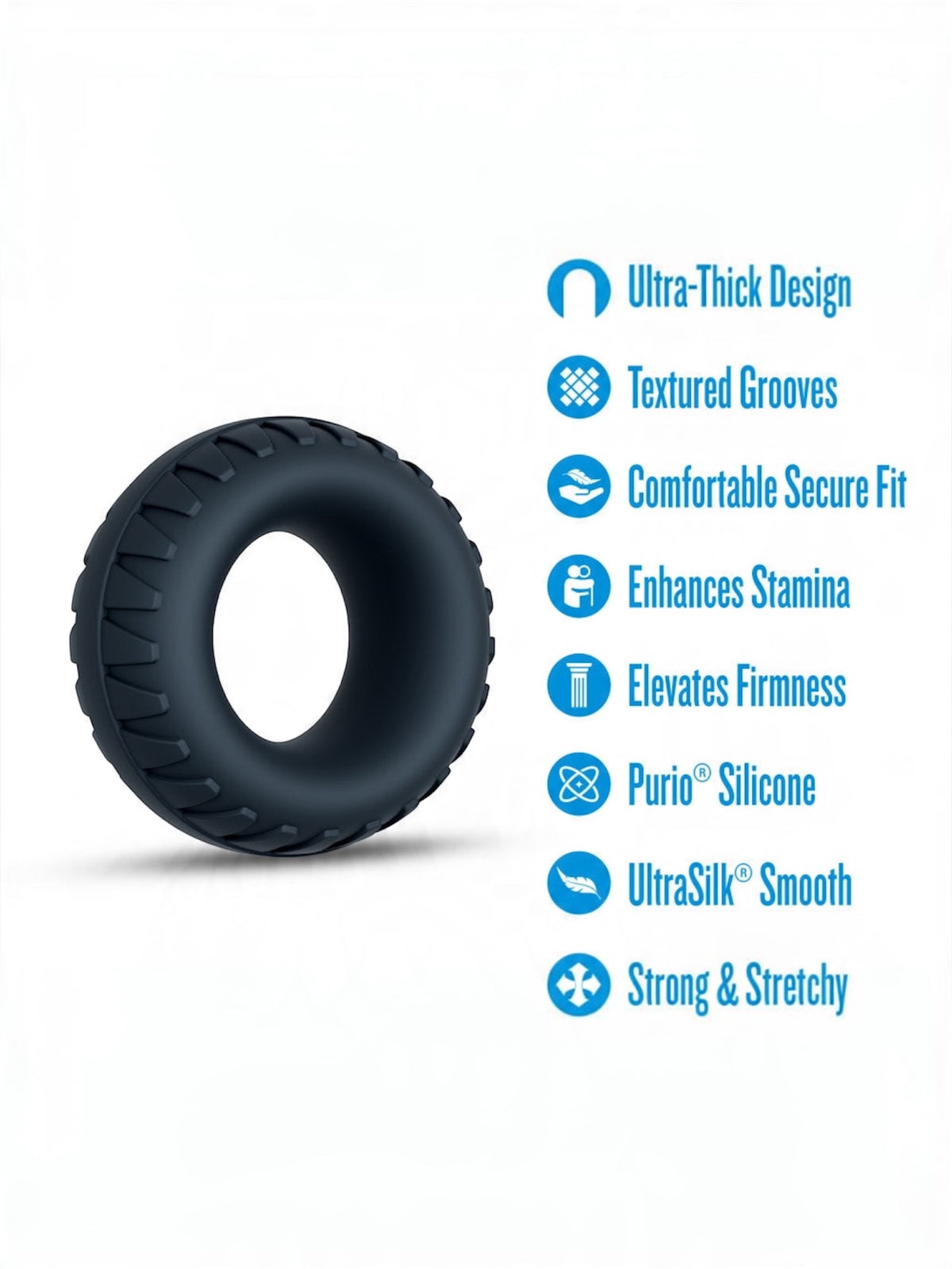 Blush Performance Plus Traction Textured Cock Ring – Black Silicone