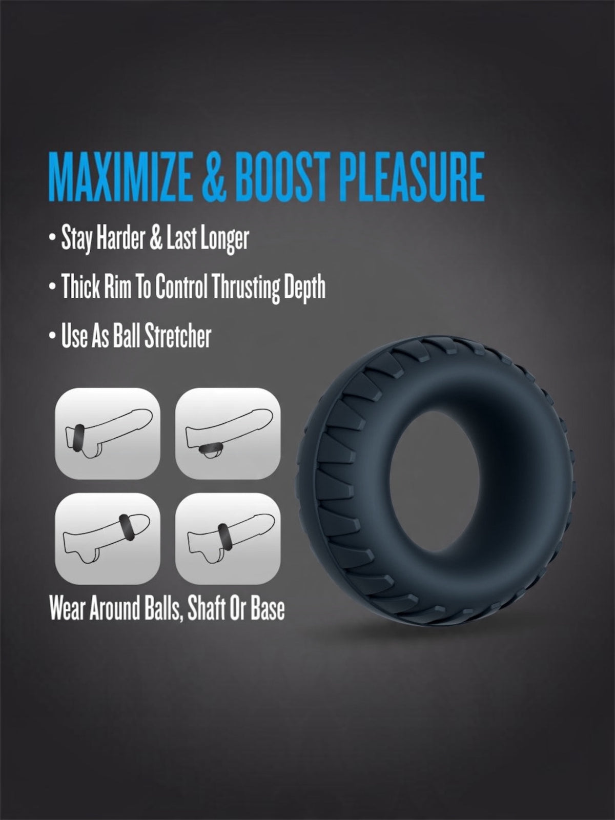 Blush Performance Plus Traction Textured Cock Ring – Black Silicone