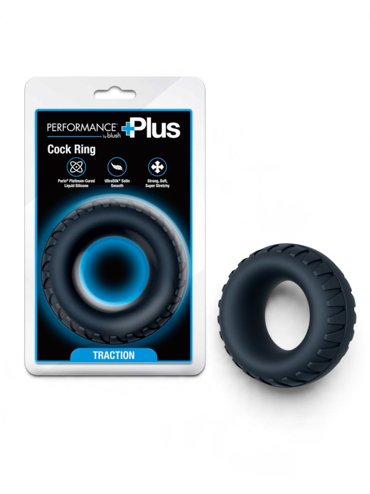 Blush Performance Plus Traction Textured Cock Ring – Black Silicone