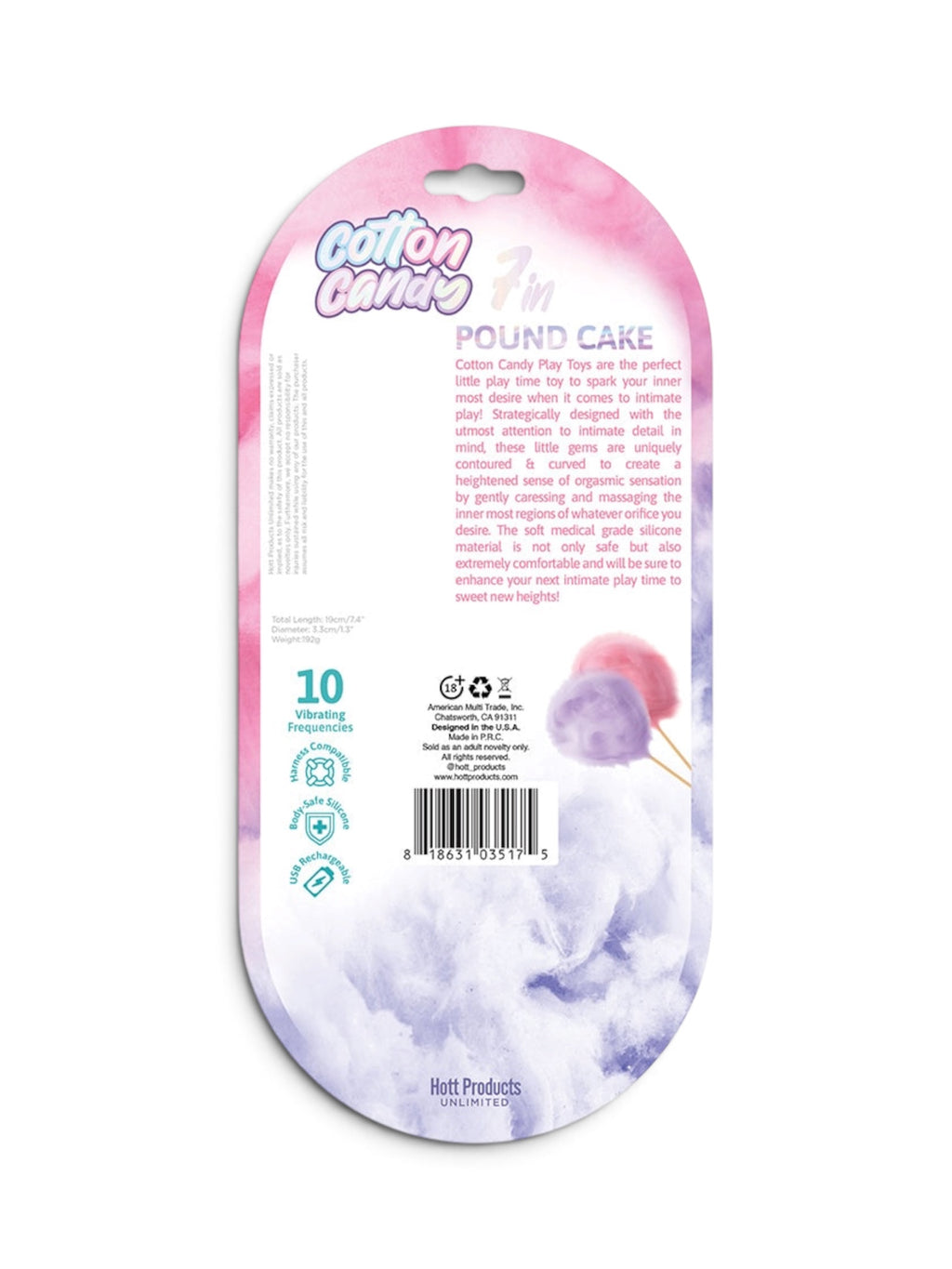 Hott Products Poundcake Cotton Candy 7.4" Rechargeable Silicone Vibrator