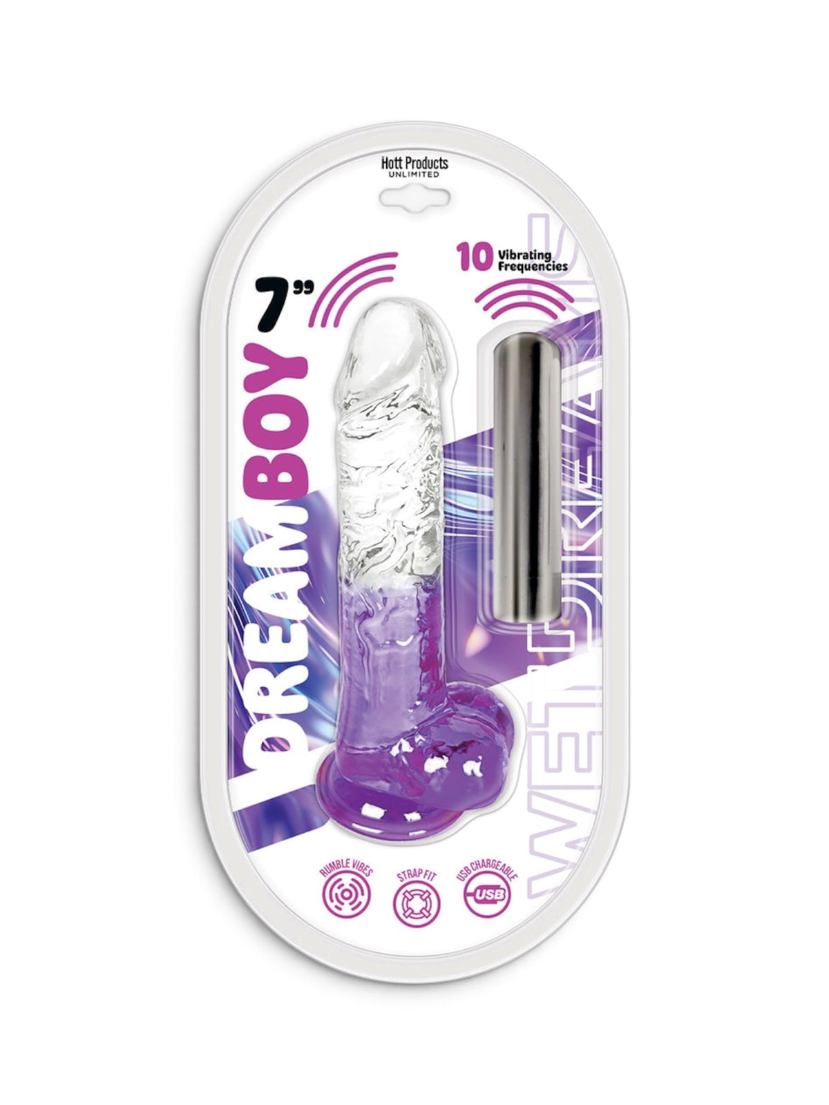Dream Boy 7" Rechargeable Vibrating Dildo – Clear/Lavender