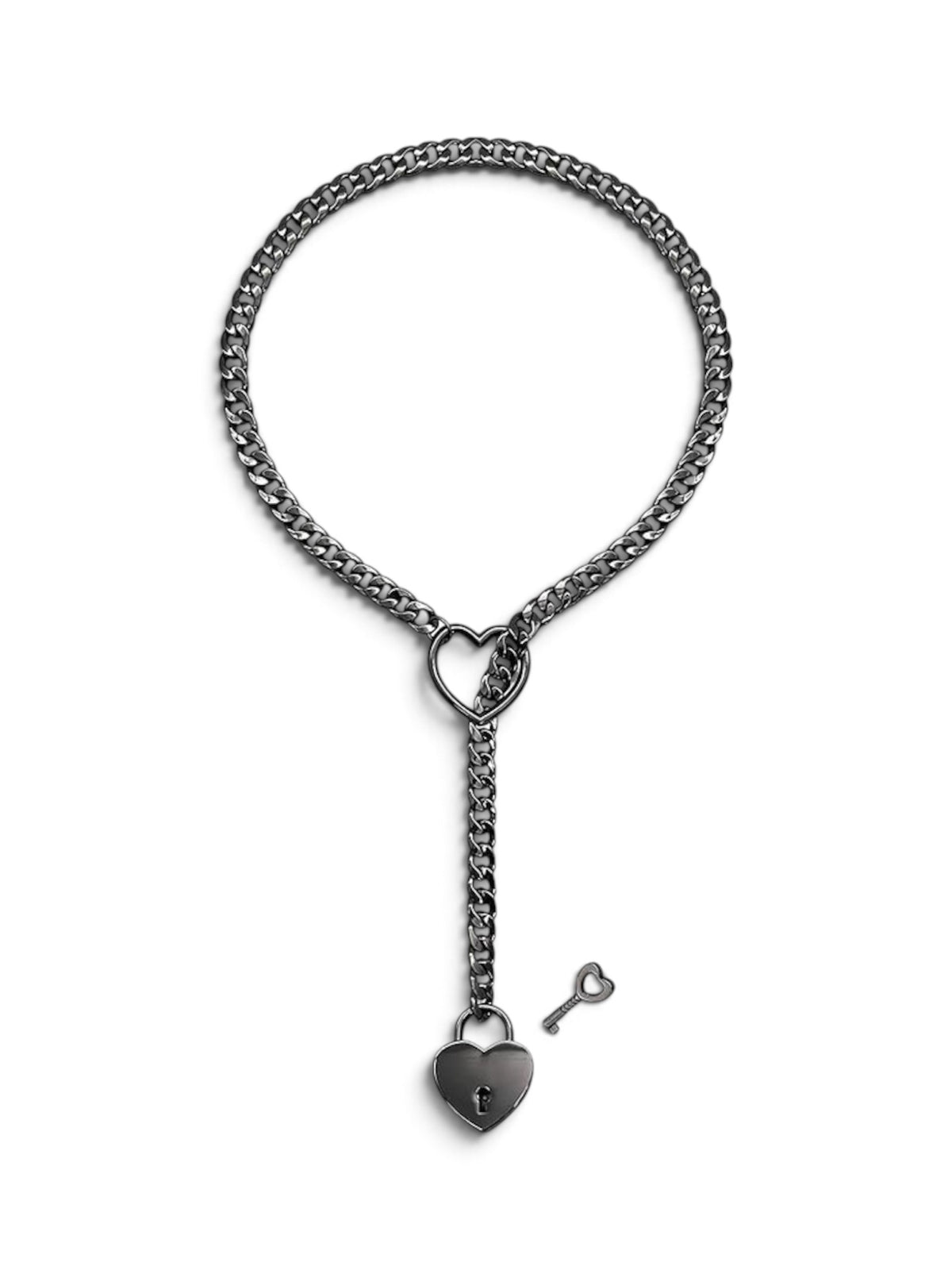 Heart & Lock O-Ring Slip Choke Chain – Black