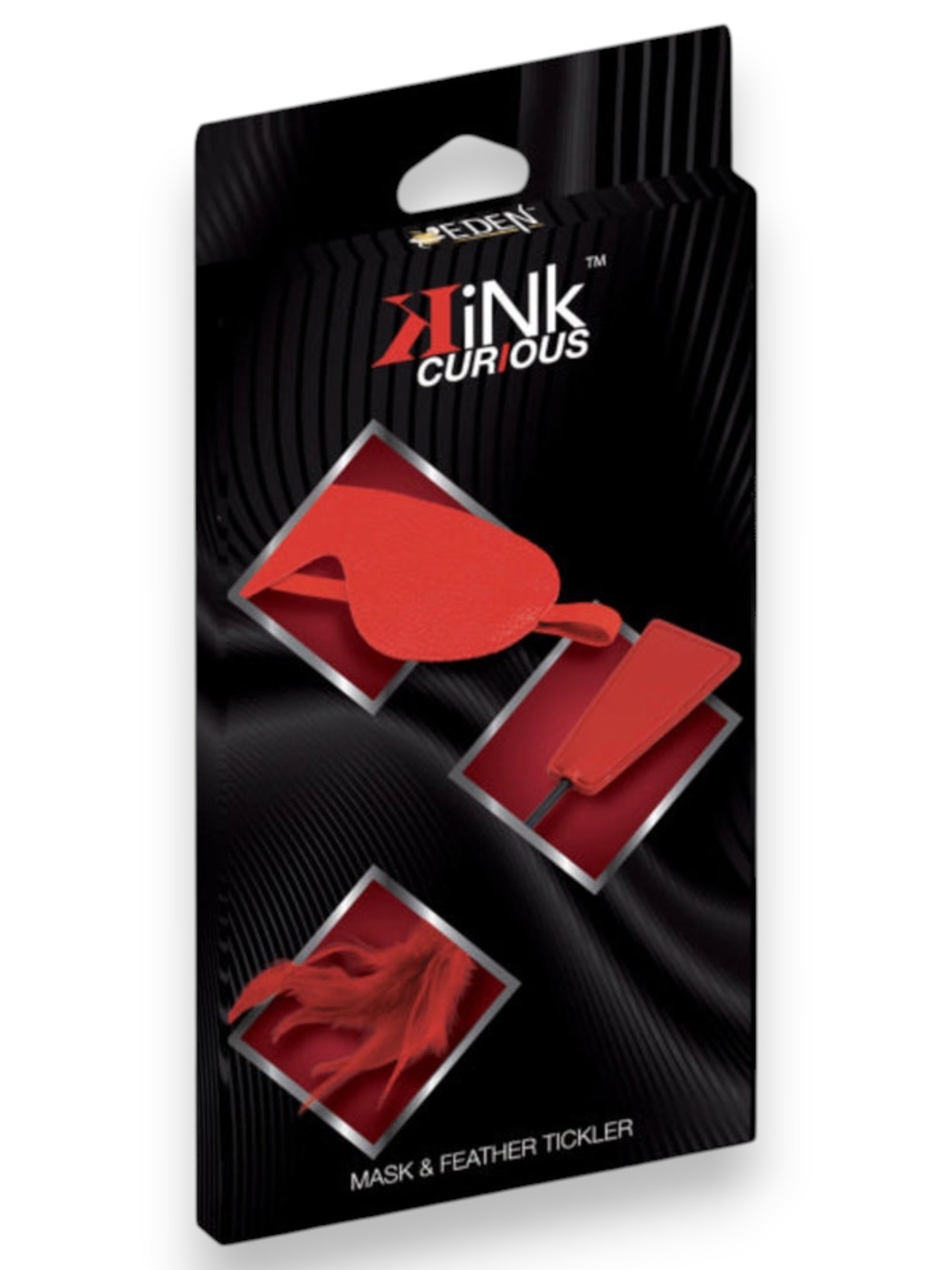 Kink Curious Blackout Mask and Tickler Crop - Red