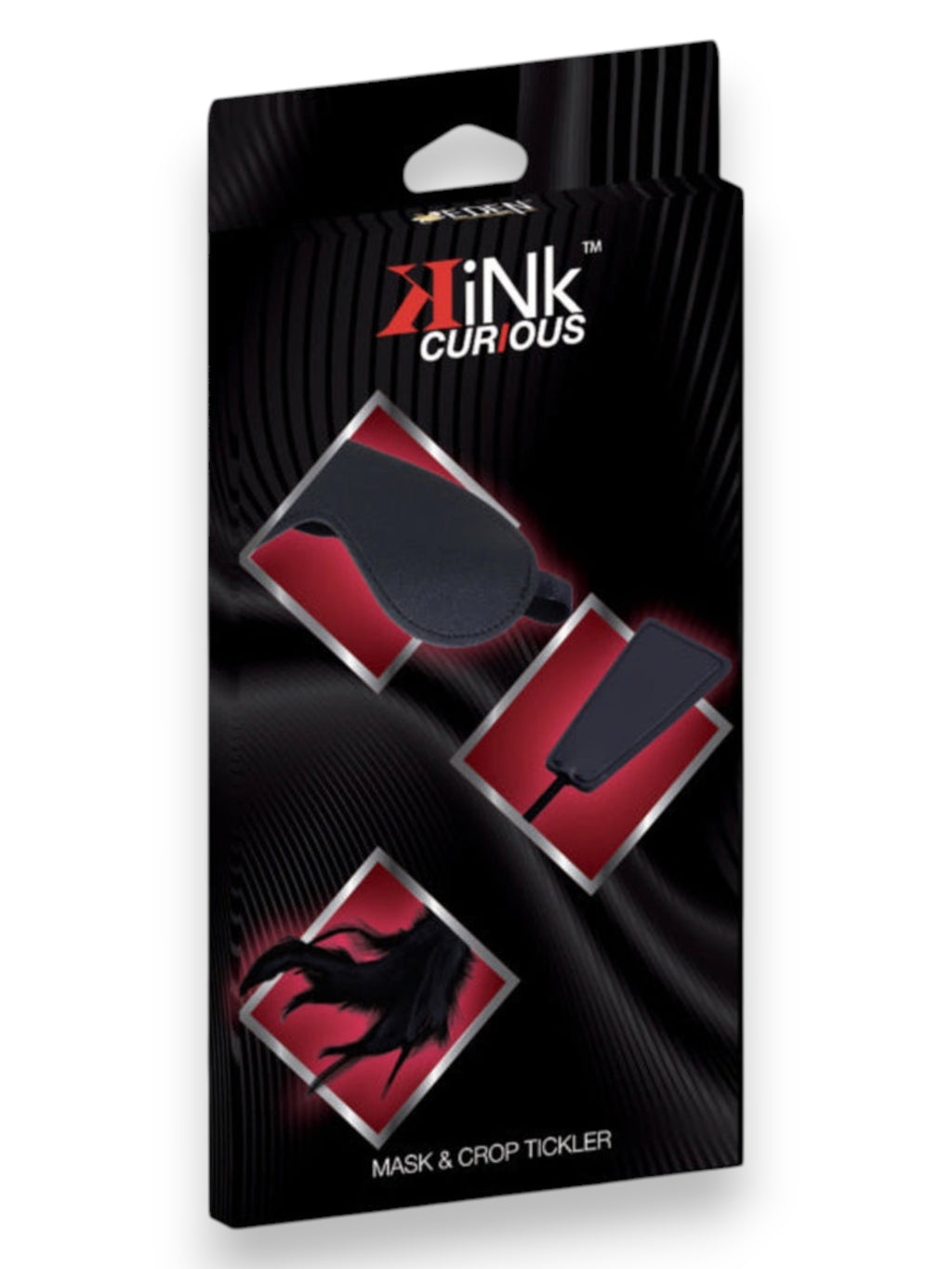 Kink Curious Blackout Mask and Tickler Crop - Black