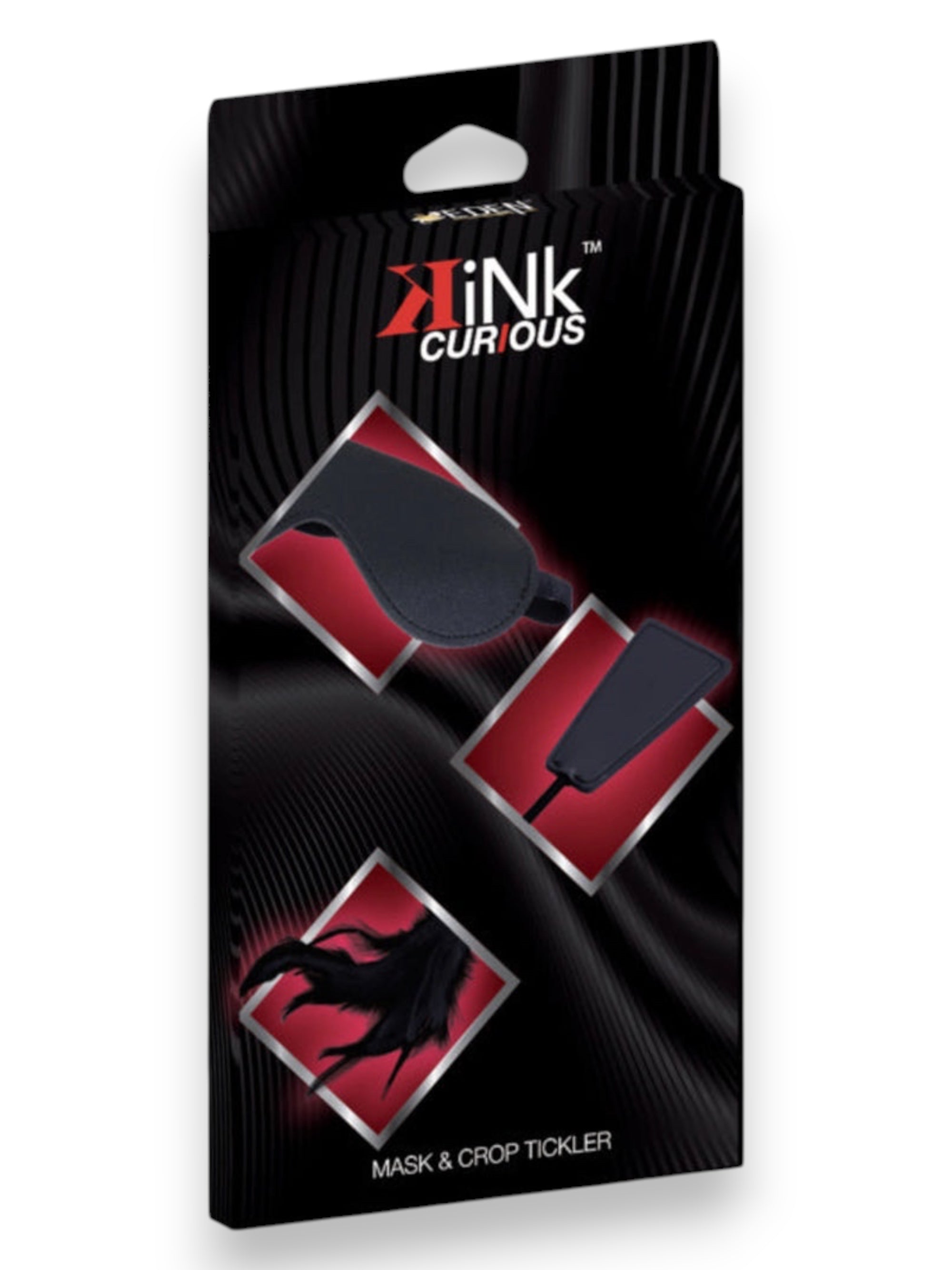 Kink Curious Blackout Mask and Tickler Crop - Black