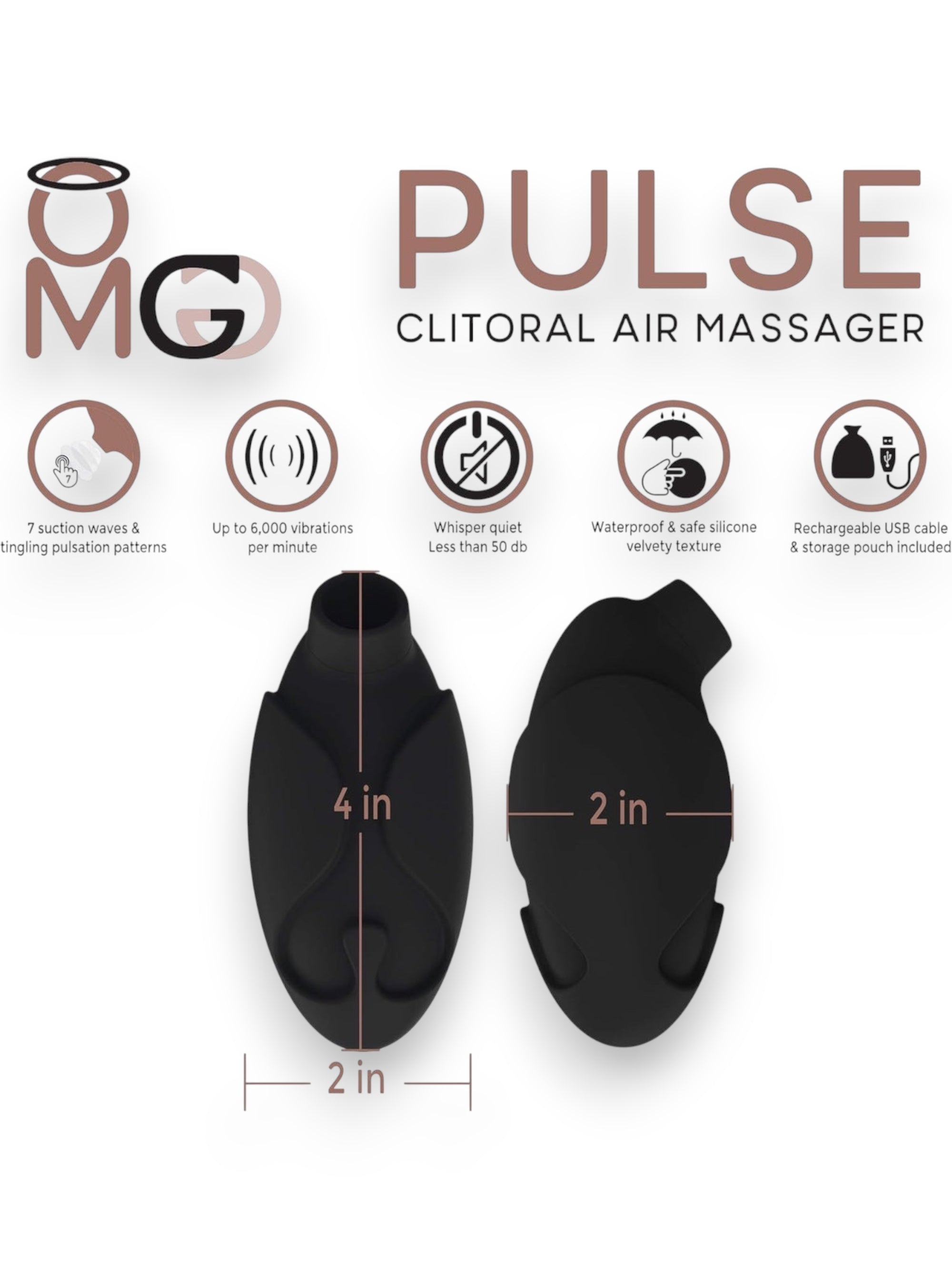 OMG Pulse Rechargeable Clitoral Air Massager – Black