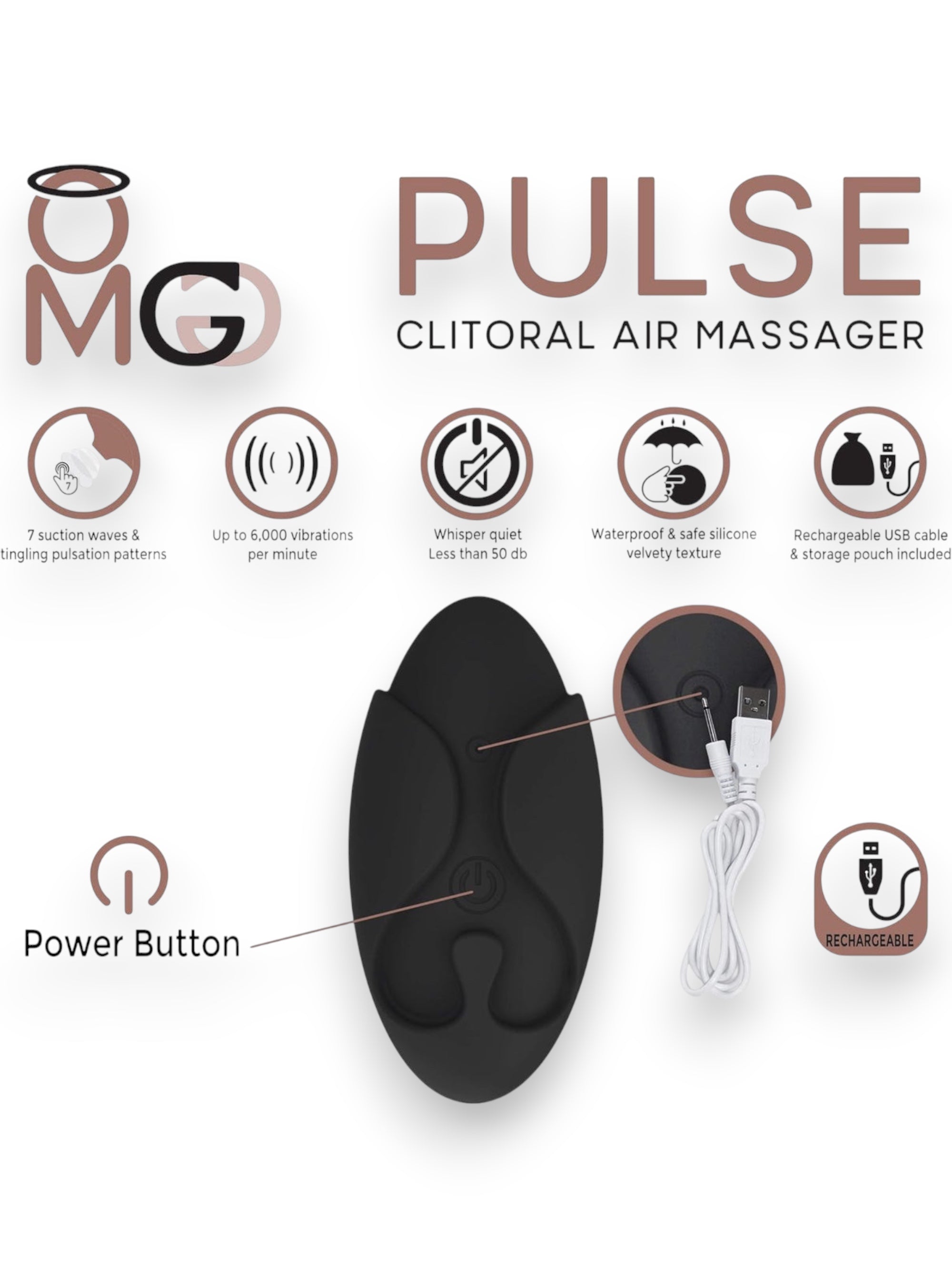 OMG Pulse Rechargeable Clitoral Air Massager – Black