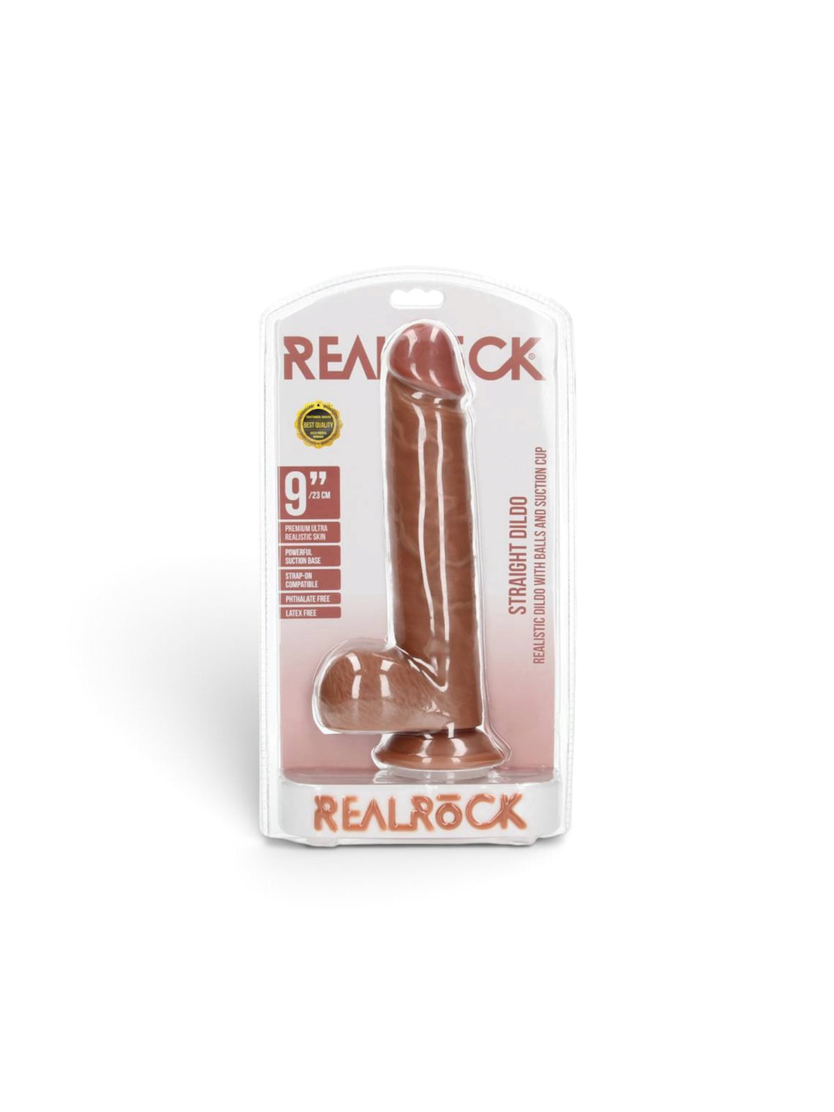 REALROCK Rubber Straight Realistic Dildo with Balls & Suction Cup 9"