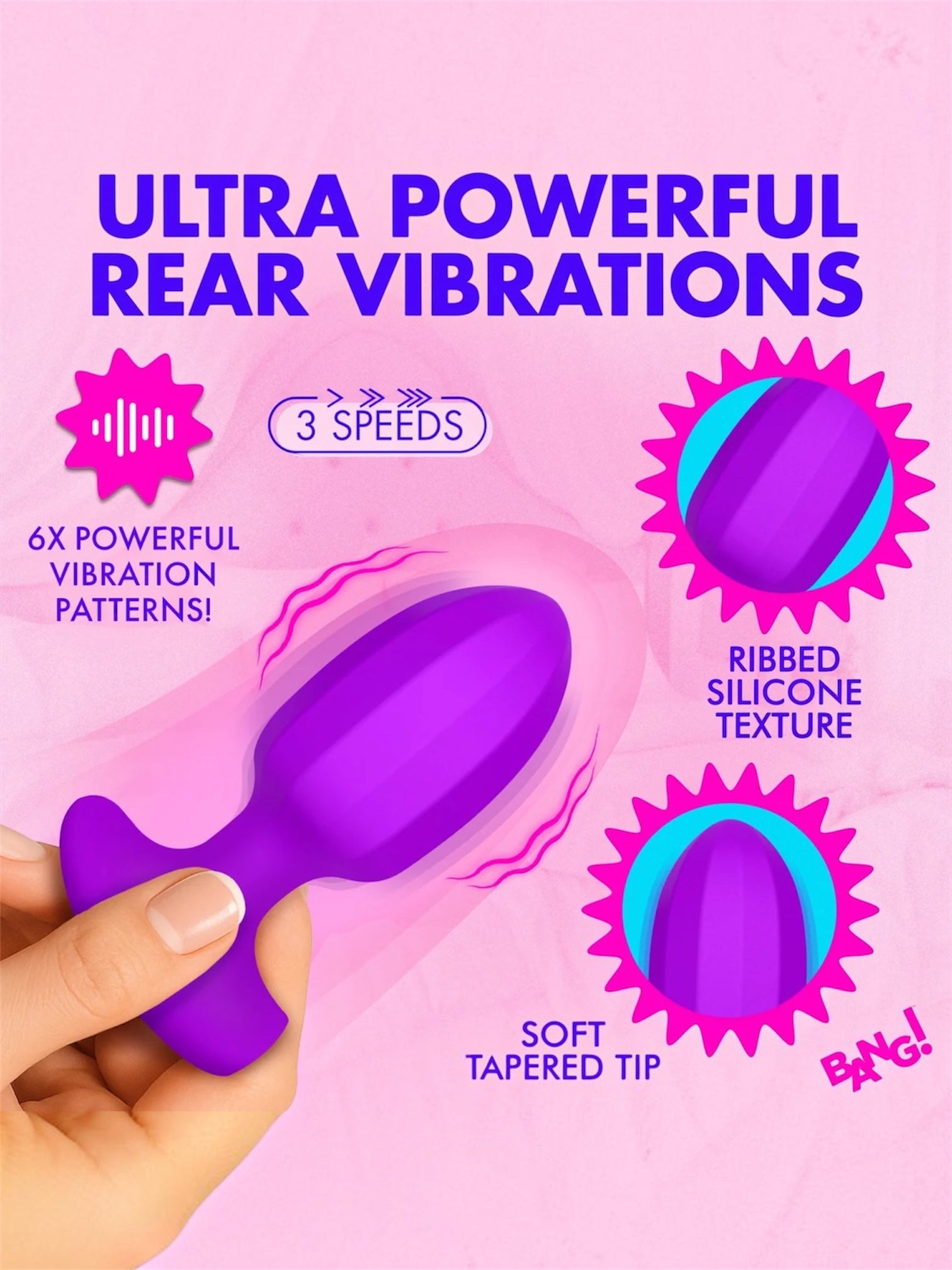 Ribbed Vibrating Silicone Butt Plug – Purple