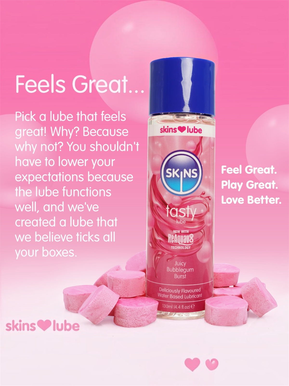 SKINS TASTY Bubblegum Water-Based Lubricant – 4.4 fl oz (130 mL)