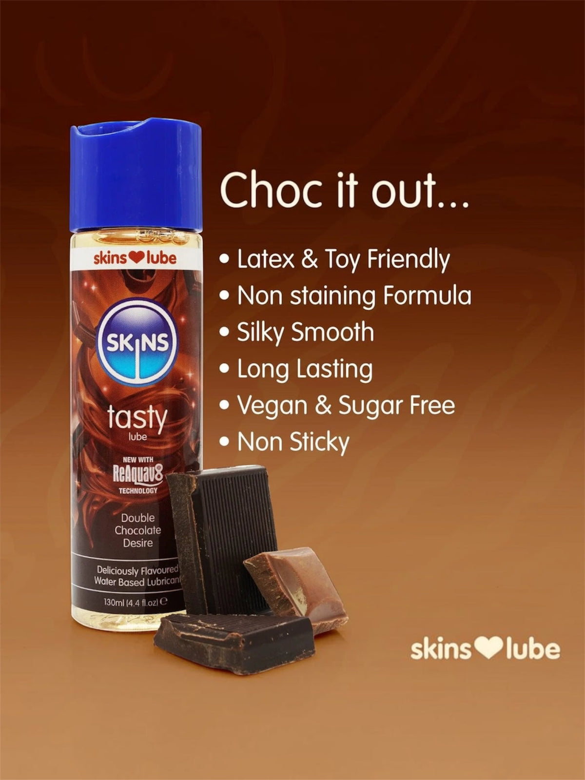 SKINS TASTY Double Chocolate Water-Based Lubricant – 4.4 fl oz (130 mL)