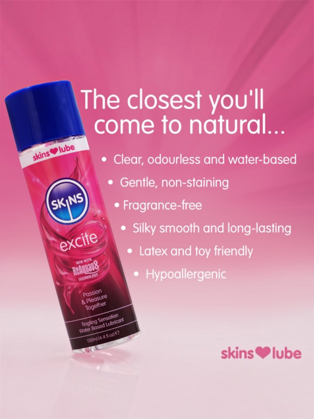 SKINS Excite Tingling Water-Based Lubricant – 4.4 oz (130 mL)