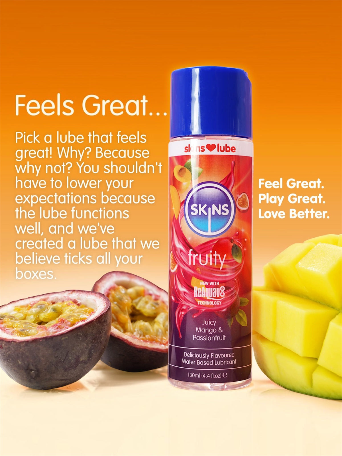 SKINS Mango & Passion Fruit Water-Based Lubricant – 4.4 fl oz (130 mL)