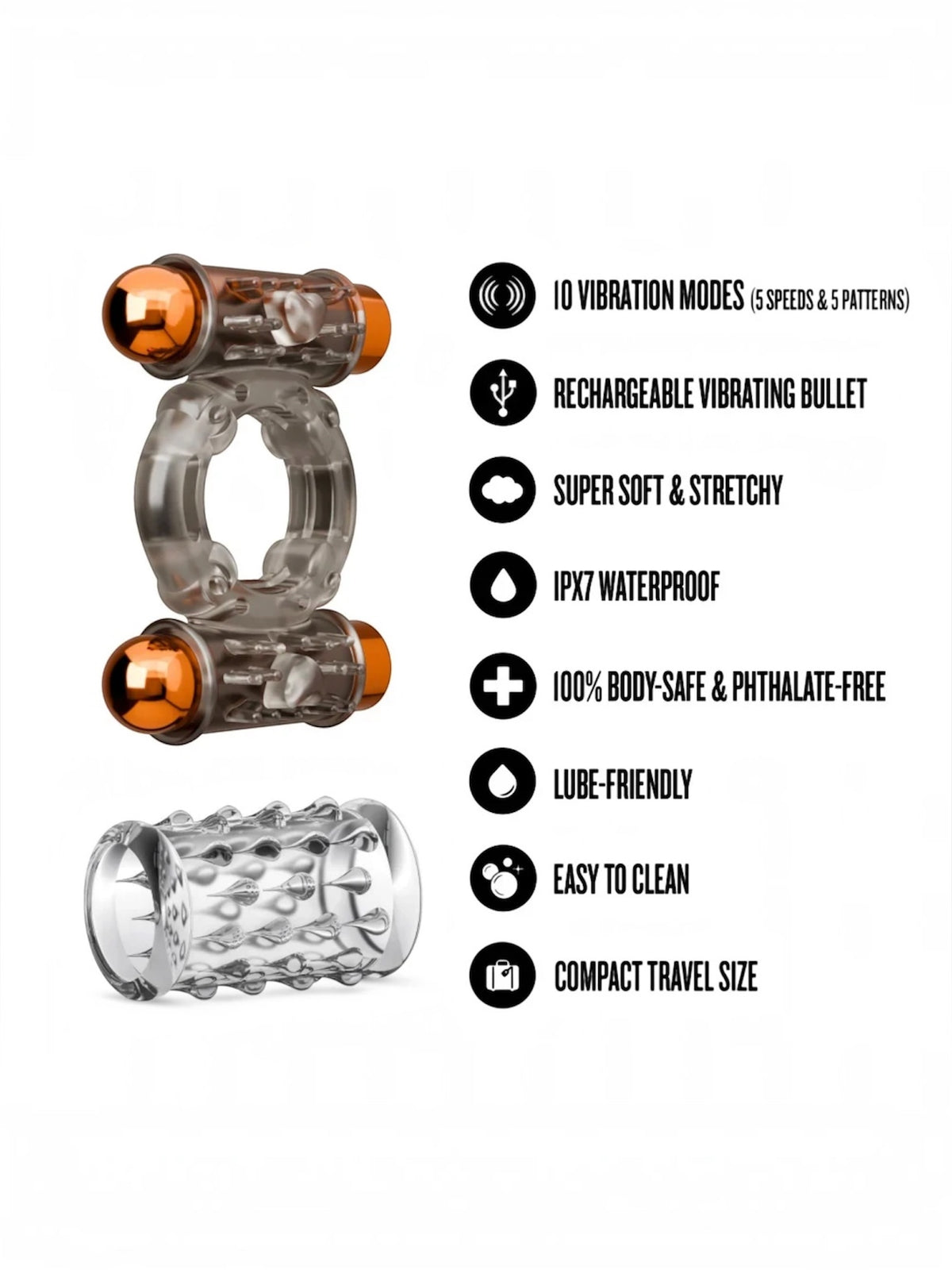 Stay Hard – Vibrating Cock Ring Set with Sleeve & 2 Bullets