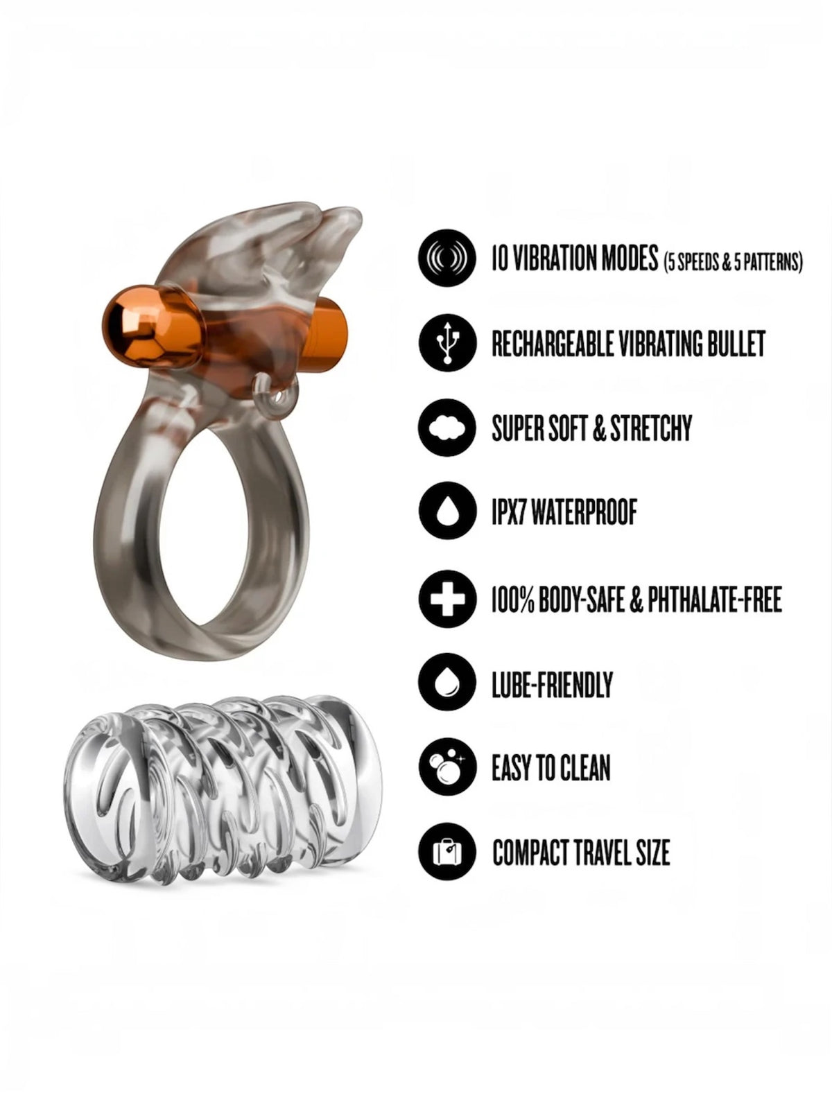 Stay Hard – Vibrating Cock Ring Set with Sleeve
