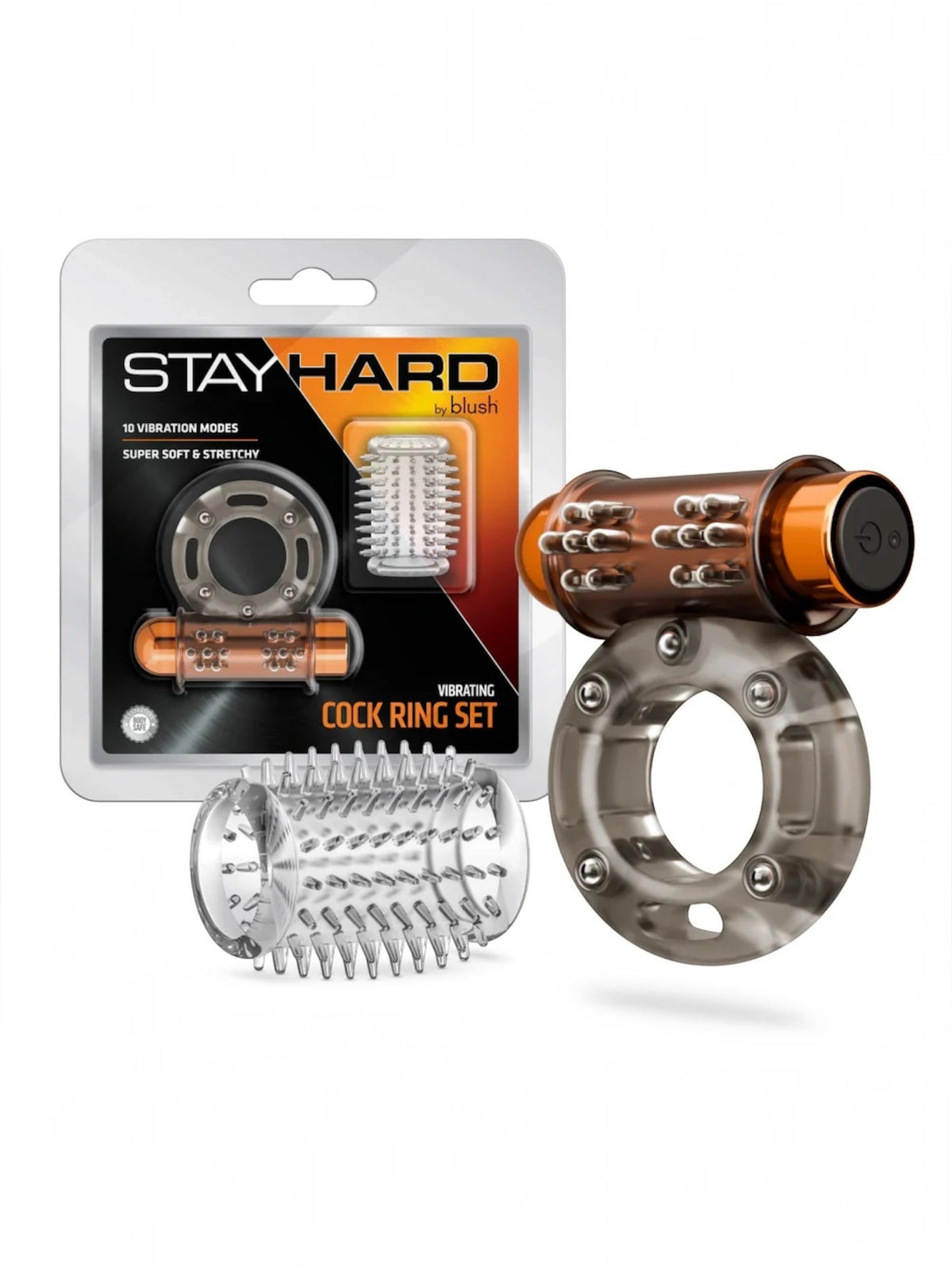 Stay Hard Vibrating Cock Ring Set with Sleeve
